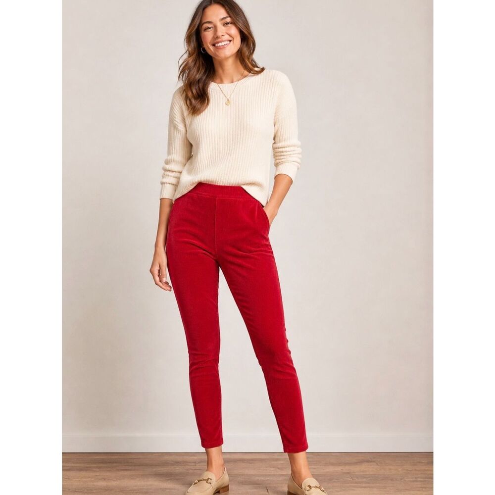 New Soft Surroundings Salmon Orange Corduroy Pull-On Skinny Ankle Pants Sz M